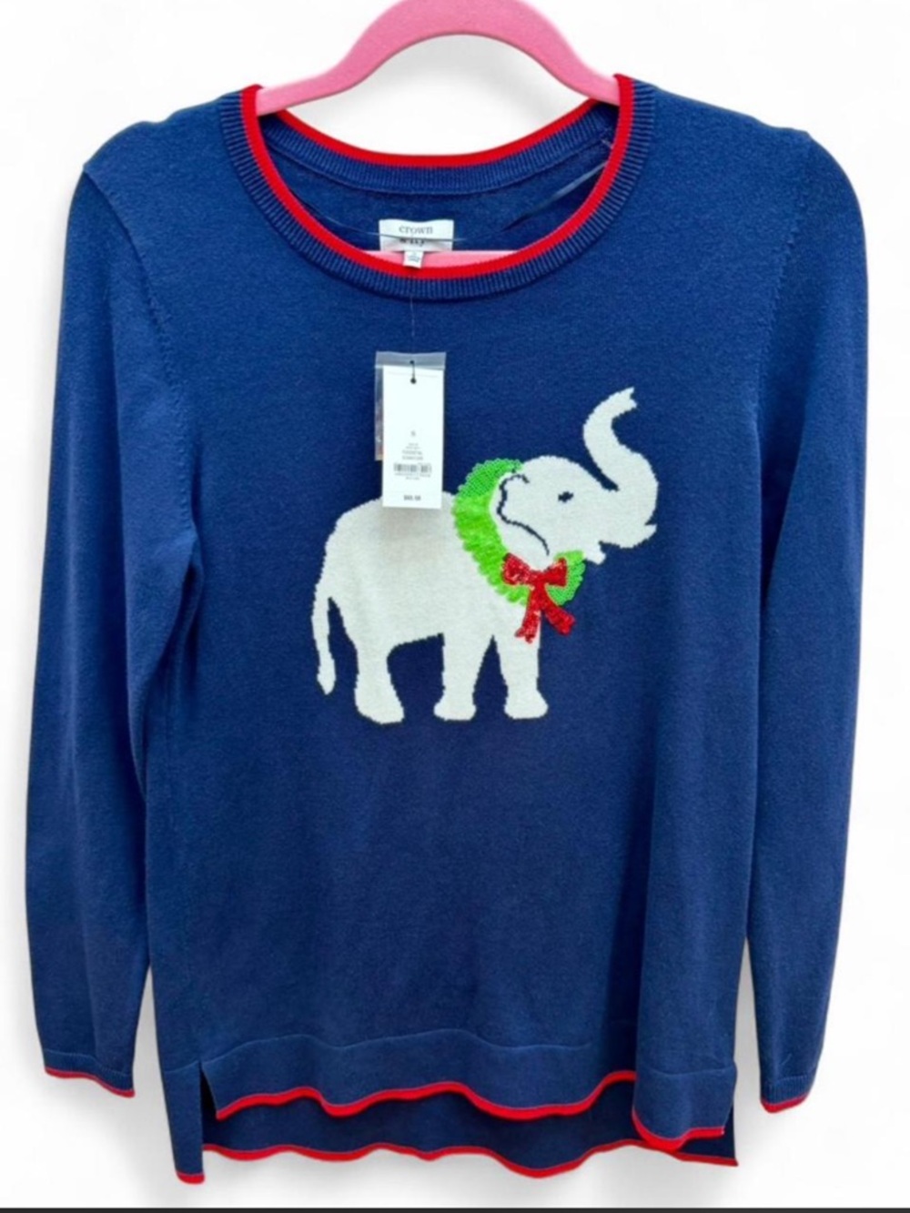 Crown & Ivy NWT Navy Blue Elephant Holiday Sequin Sweater Size S